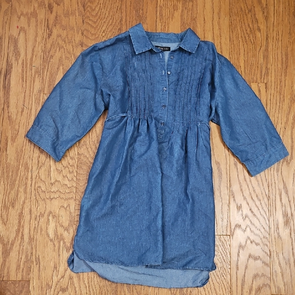 Impress Denim Pintuck Pleated Dress Sz XL